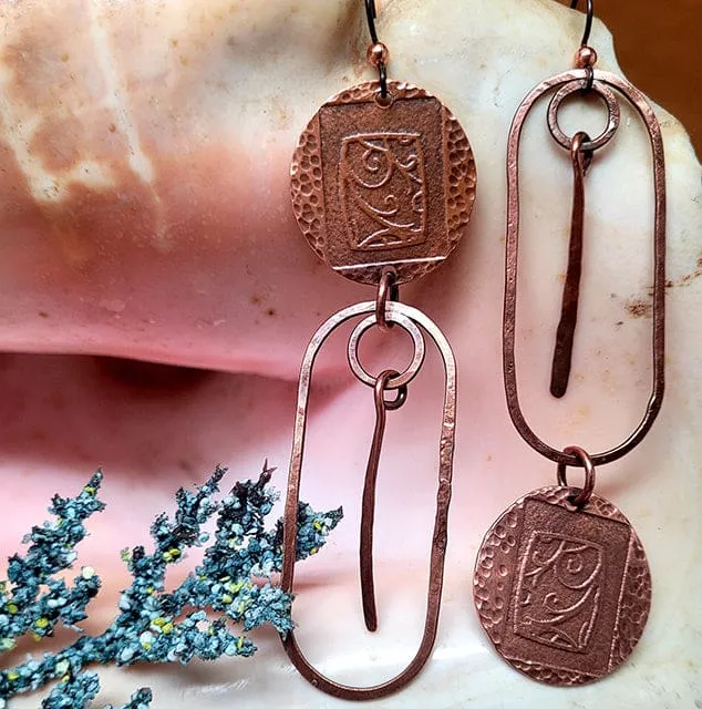 Mismatched Copper Dangle Earrings