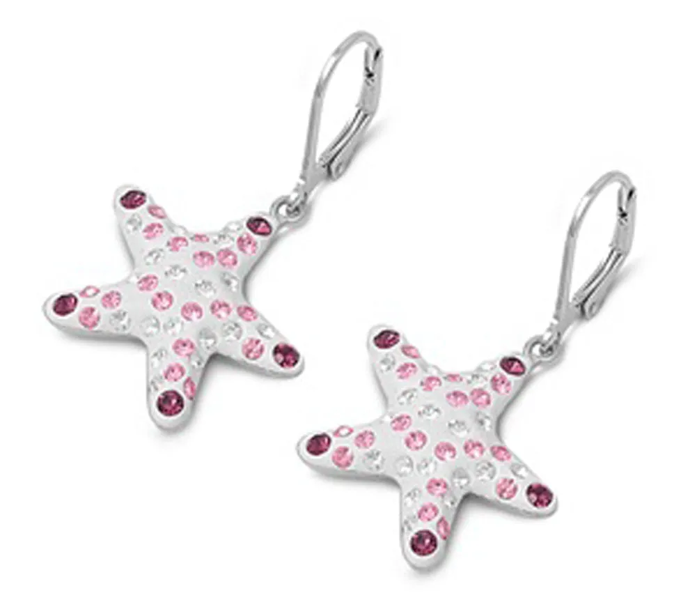 Mosaic Starfish Earrings Simulated Amethyst Pink Simulated CZ .925 Sterling Silver
