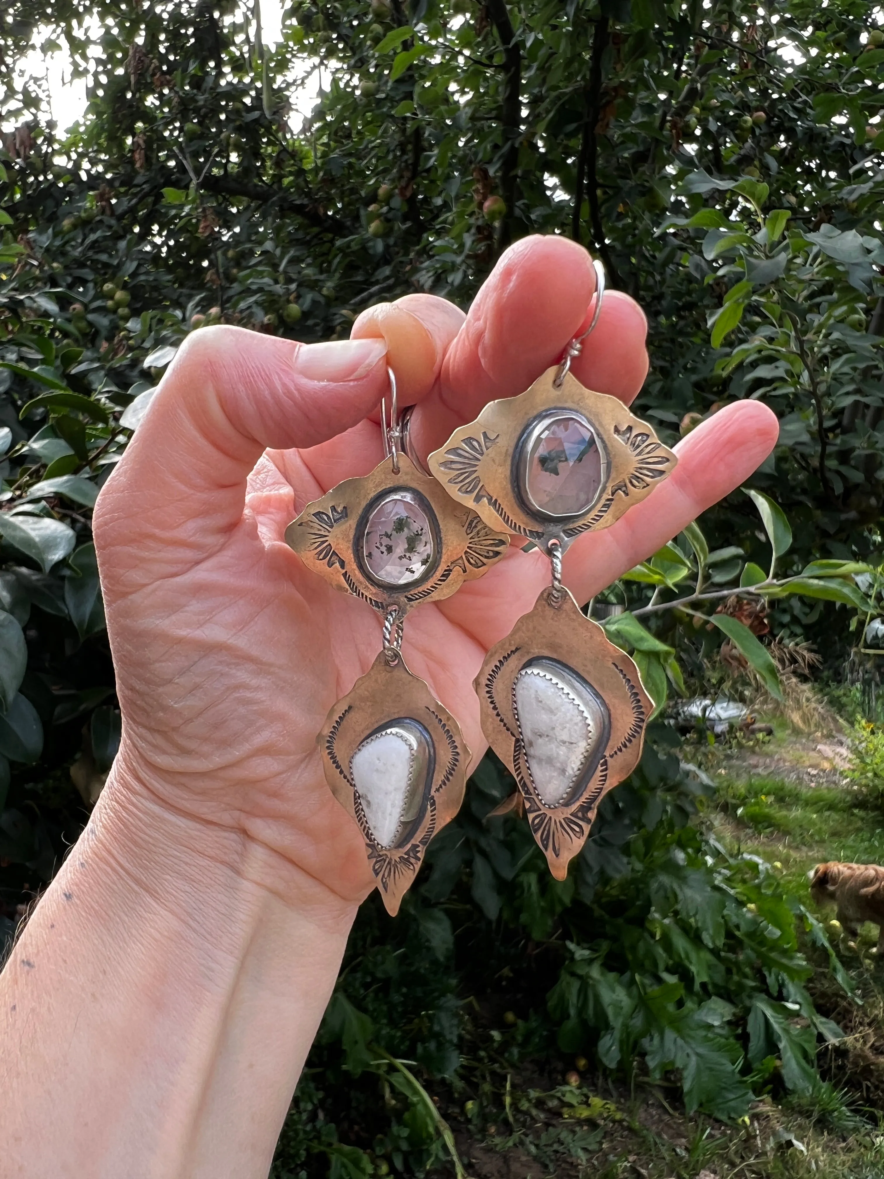Moss Agate and White Buffalo Turquoise Magdalena Earrings