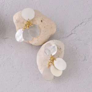MOTHER OF PEARL DISC DROP EARRINGS. WHITE