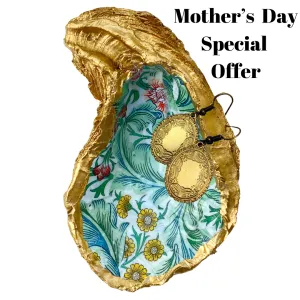 Mother's Day Gift | Oyster Shell Art & Gold Earrings