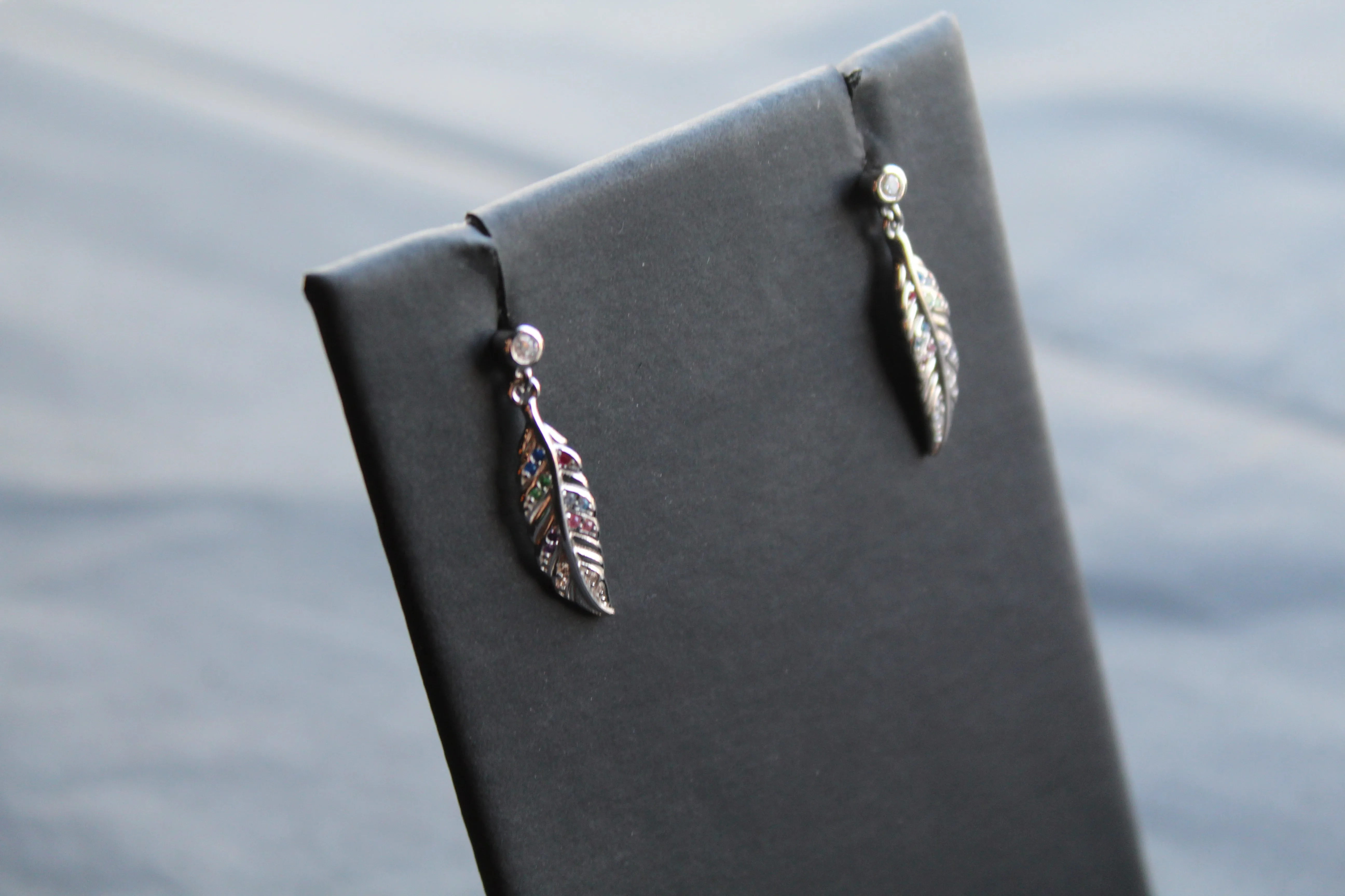 Multi Coloured Feather Drop Earrings