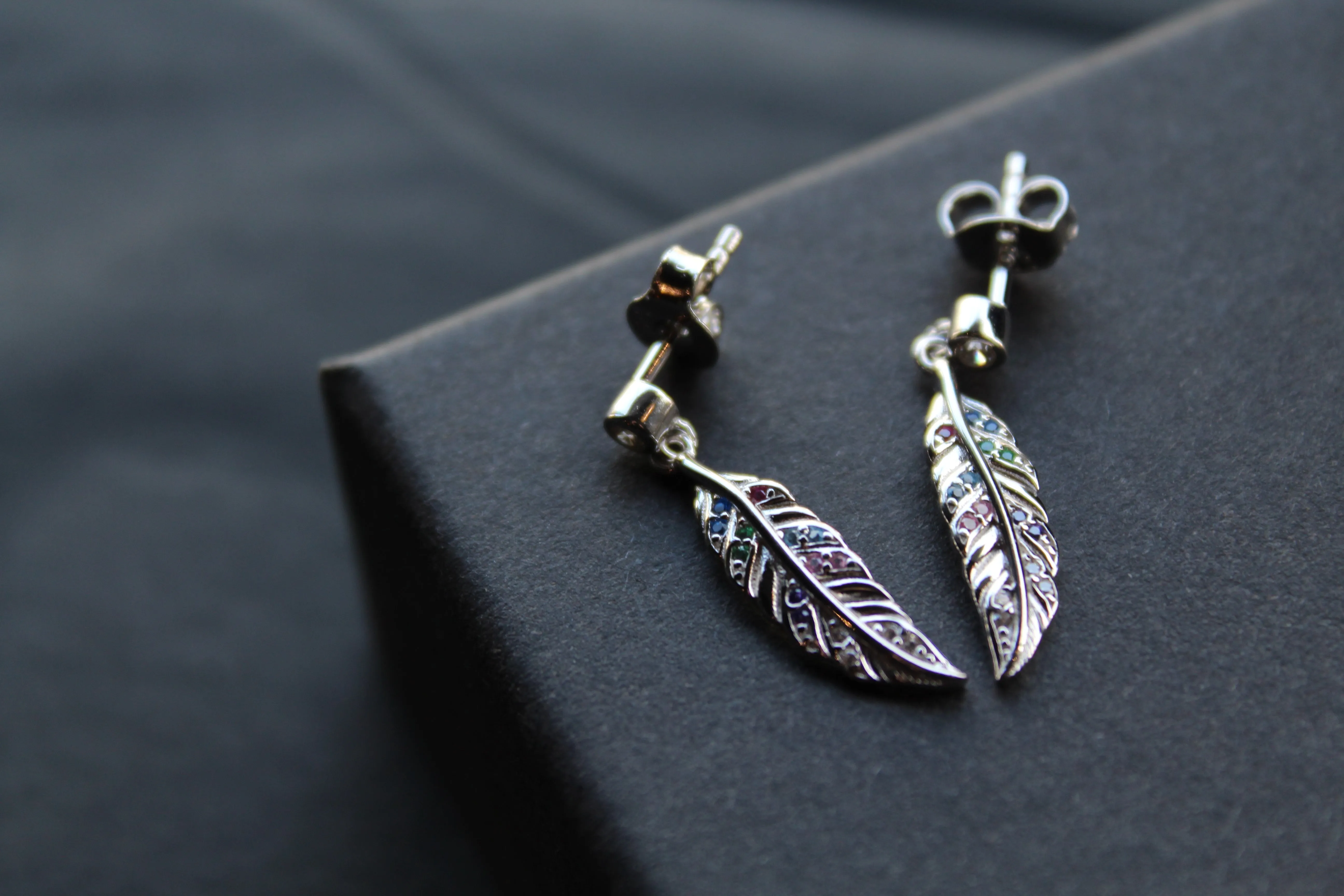 Multi Coloured Feather Drop Earrings