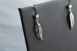 Multi Coloured Feather Drop Earrings