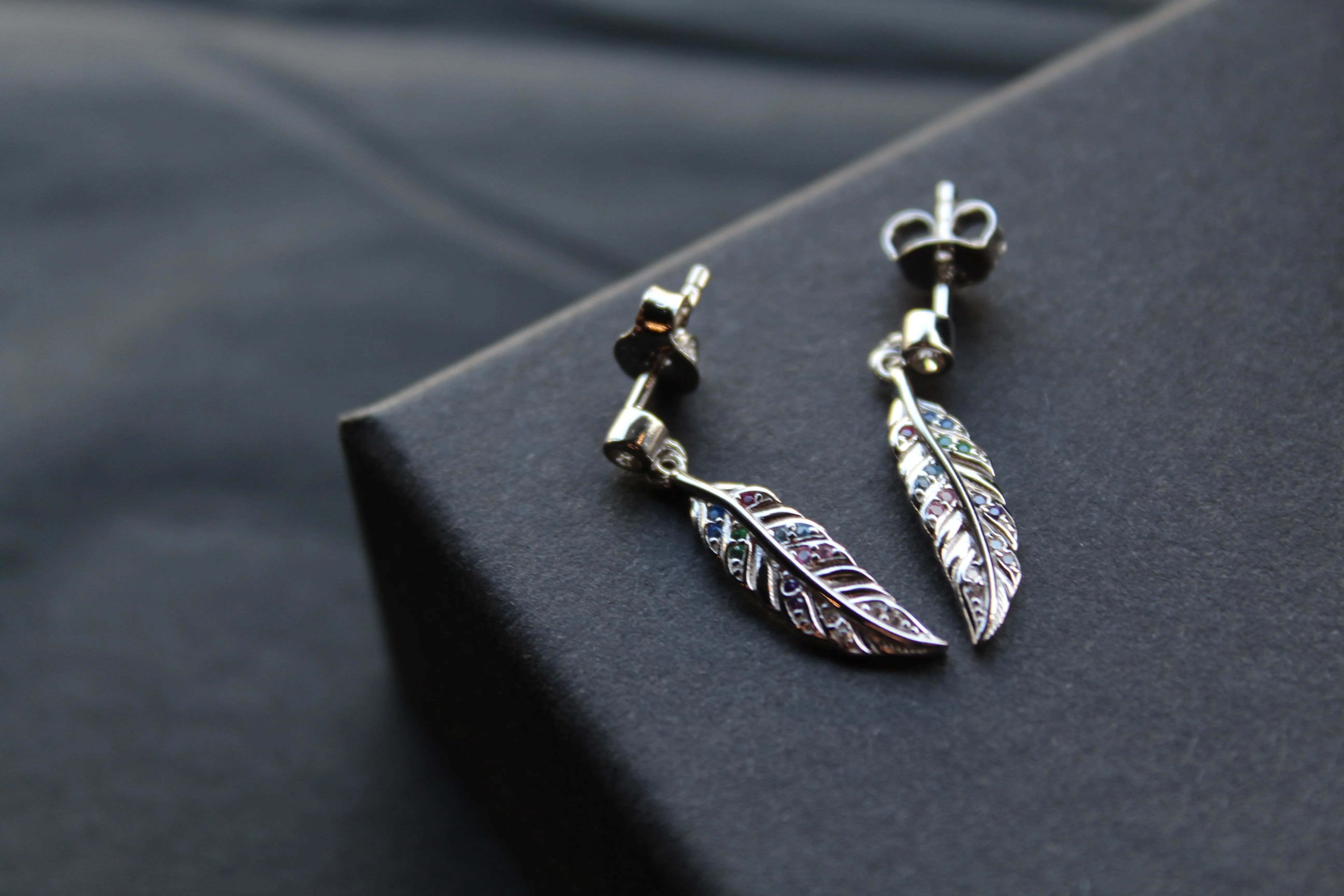 Multi Coloured Feather Drop Earrings