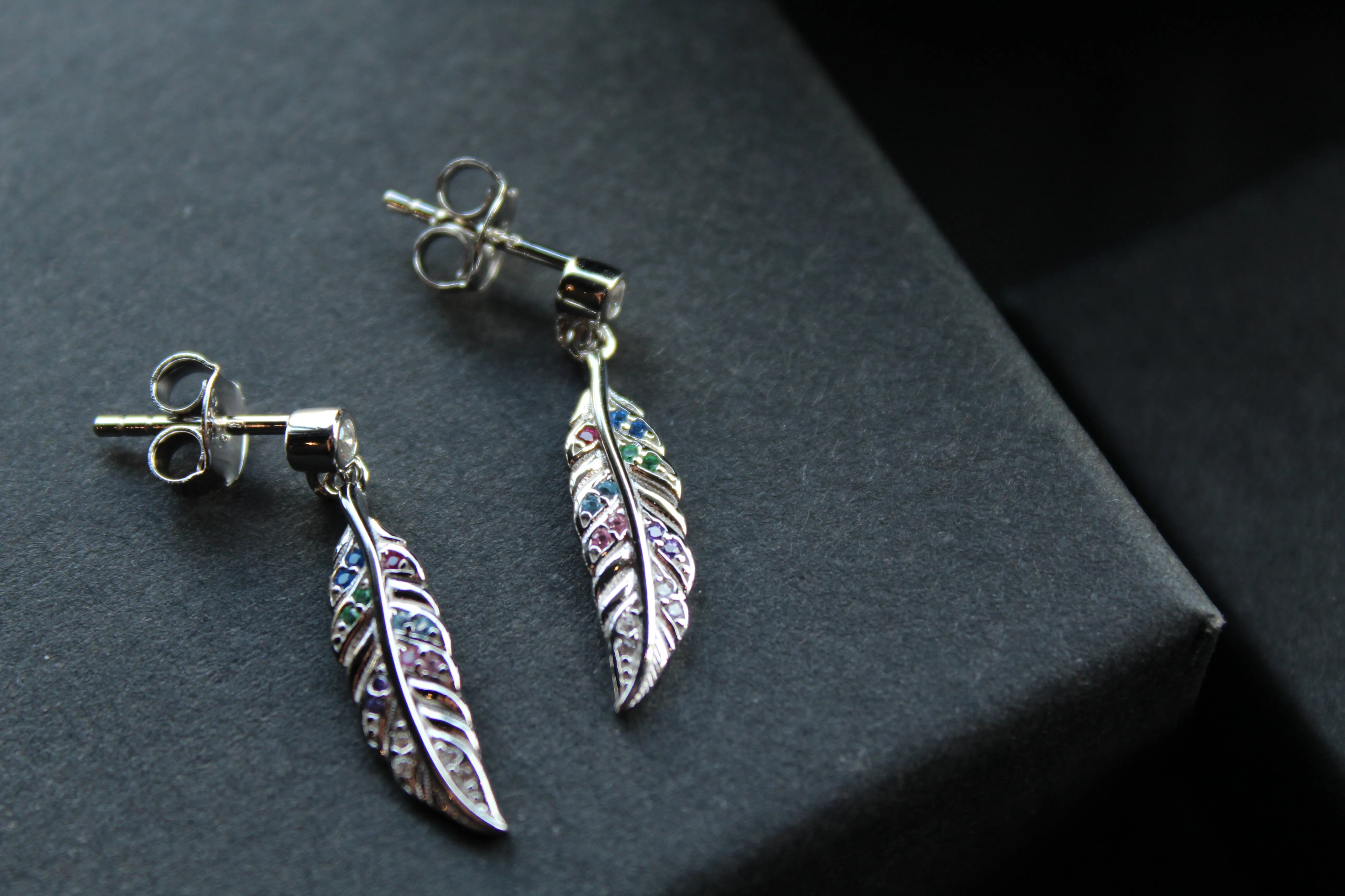 Multi Coloured Feather Drop Earrings