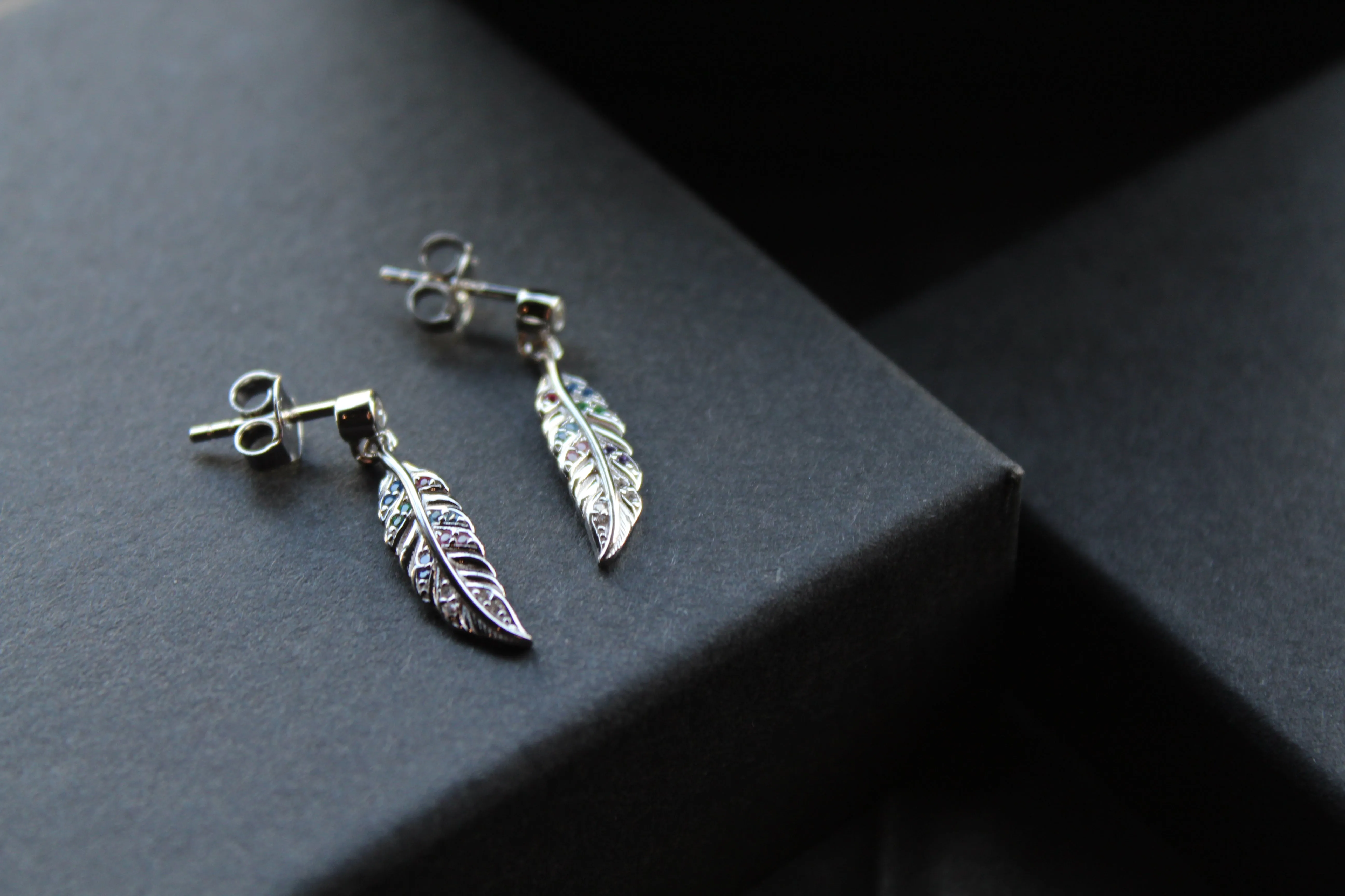 Multi Coloured Feather Drop Earrings