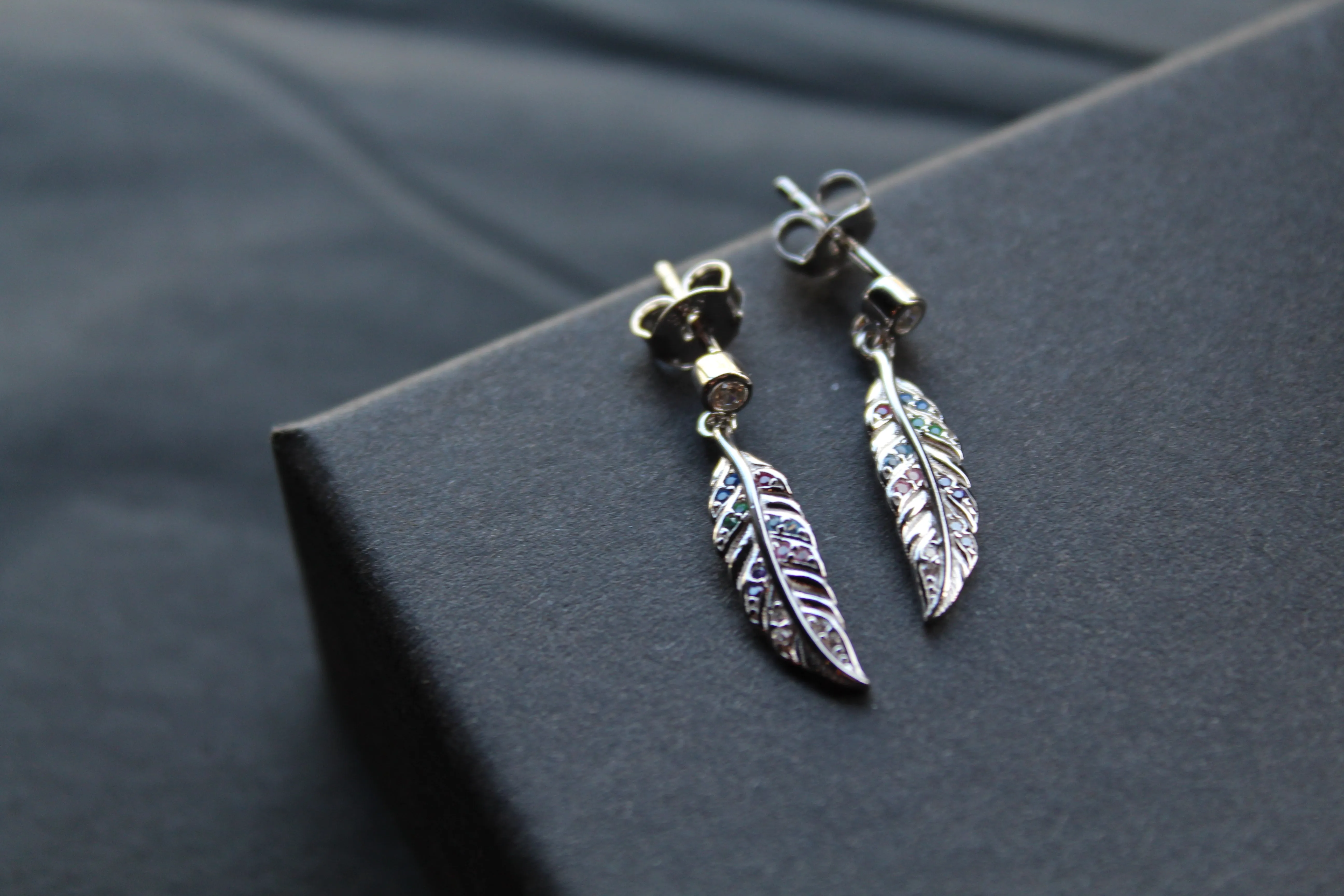 Multi Coloured Feather Drop Earrings