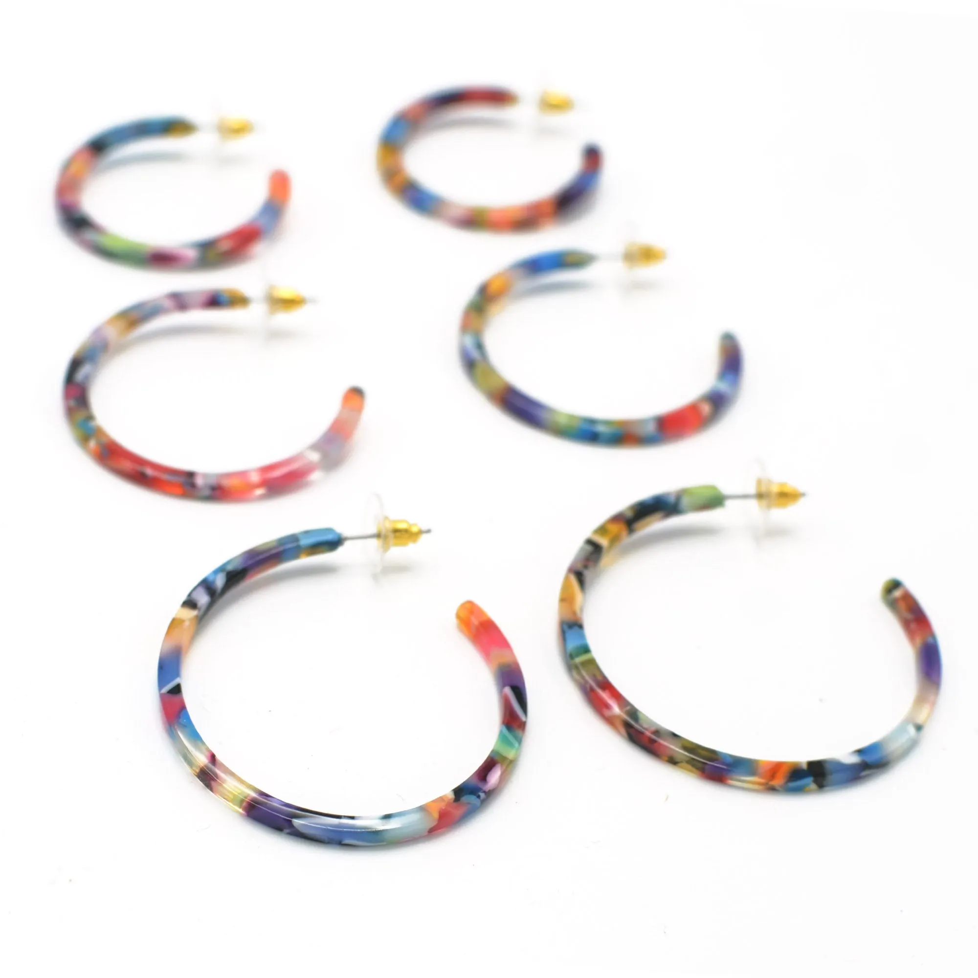MULTICOLOR 3 PAIR HOOP EARRINGS SET#SQ315-09067438MIX