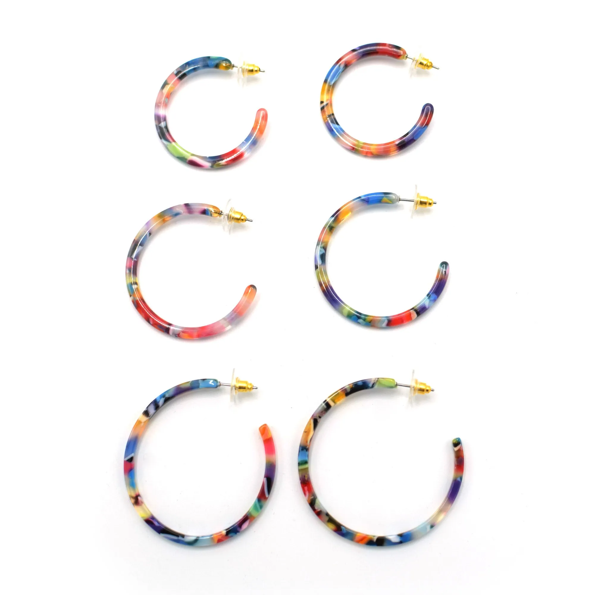 MULTICOLOR 3 PAIR HOOP EARRINGS SET#SQ315-09067438MIX