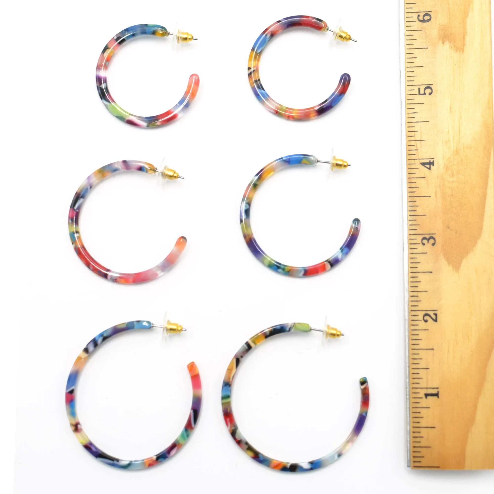 MULTICOLOR 3 PAIR HOOP EARRINGS SET#SQ315-09067438MIX