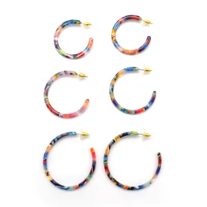 MULTICOLOR 3 PAIR HOOP EARRINGS SET#SQ315-09067438MIX