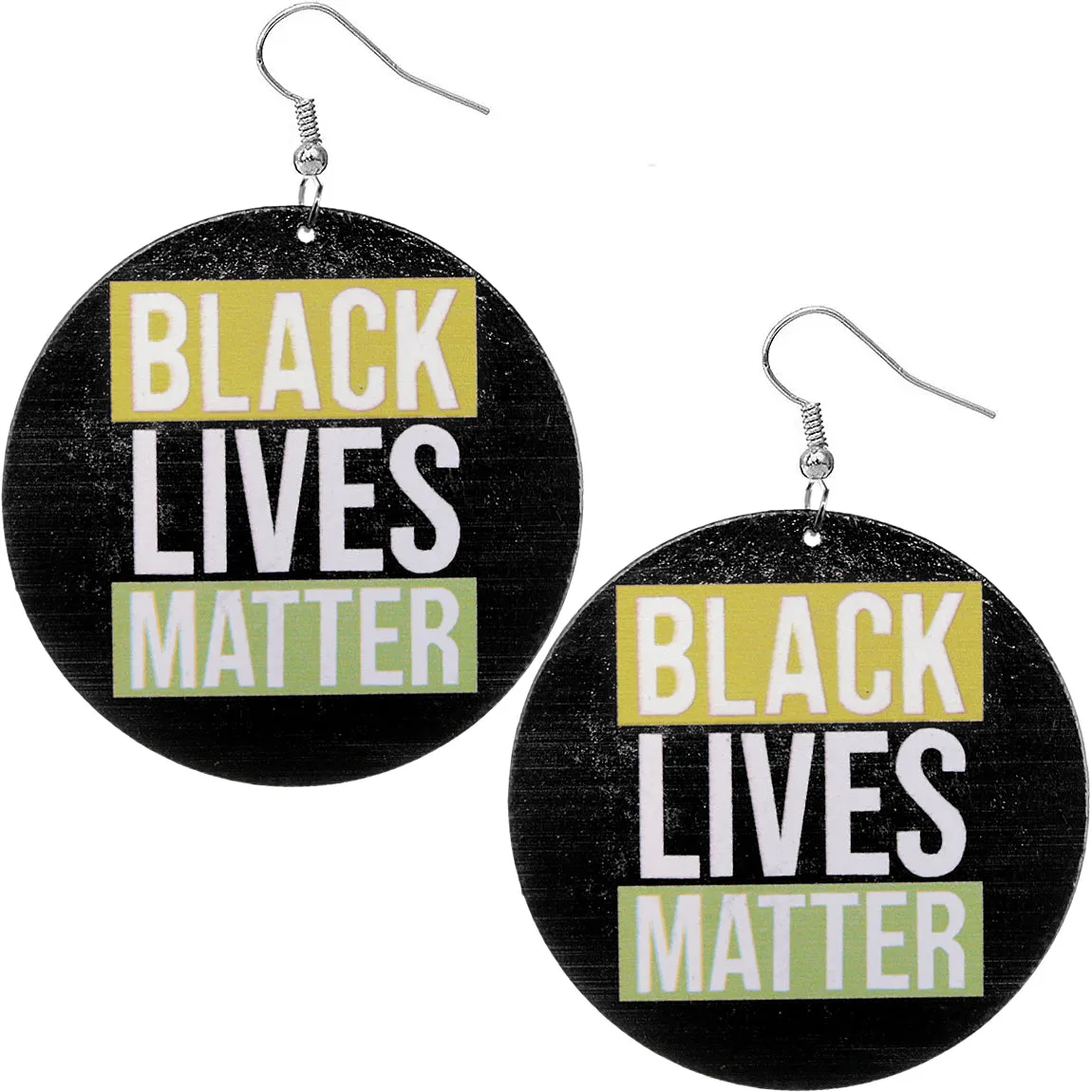 Multicolor Wooden Black Lives Matter Round Earrings