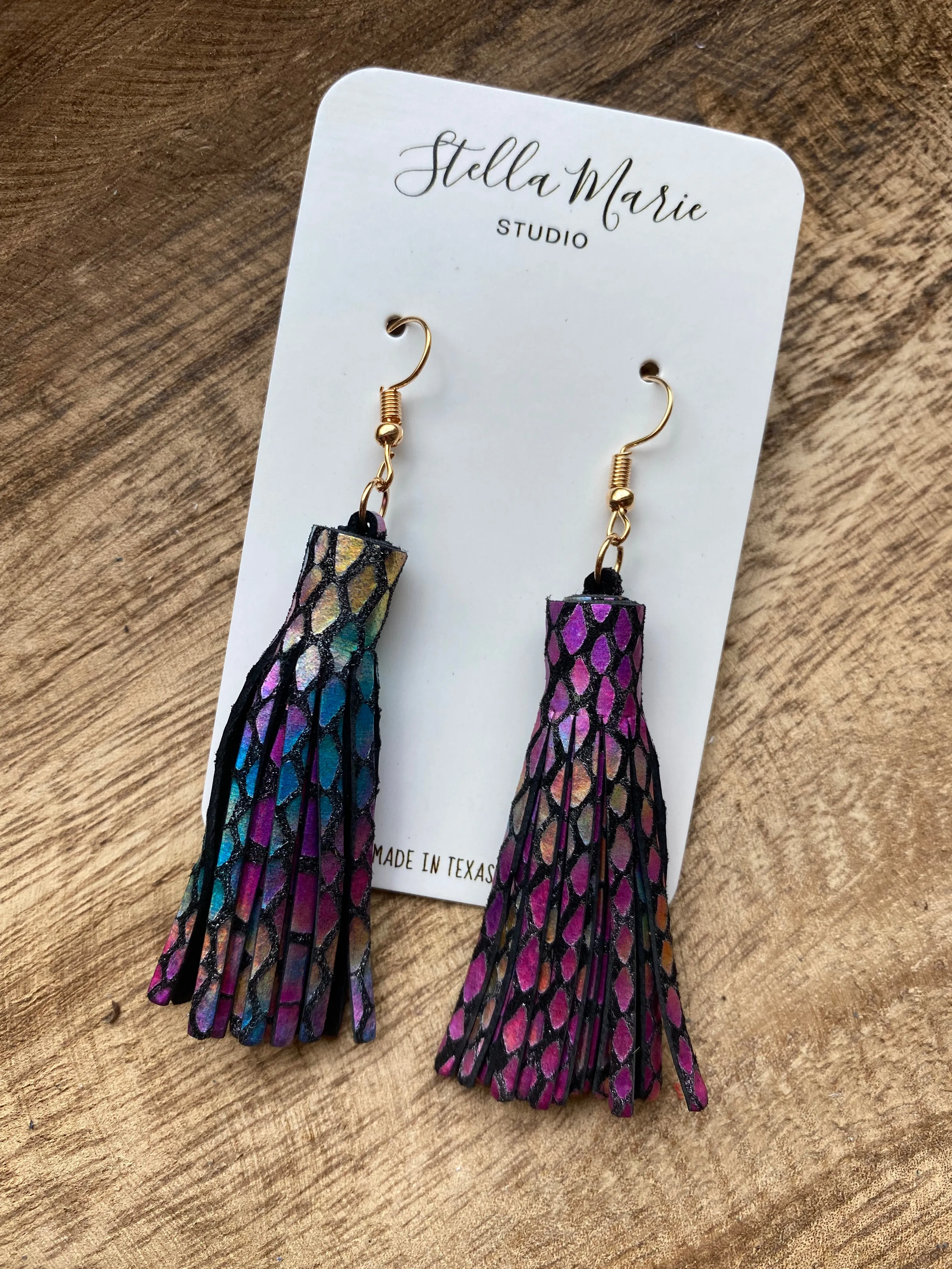 MULTIPLE COLORS: Genuine Leather Tassel Earrings