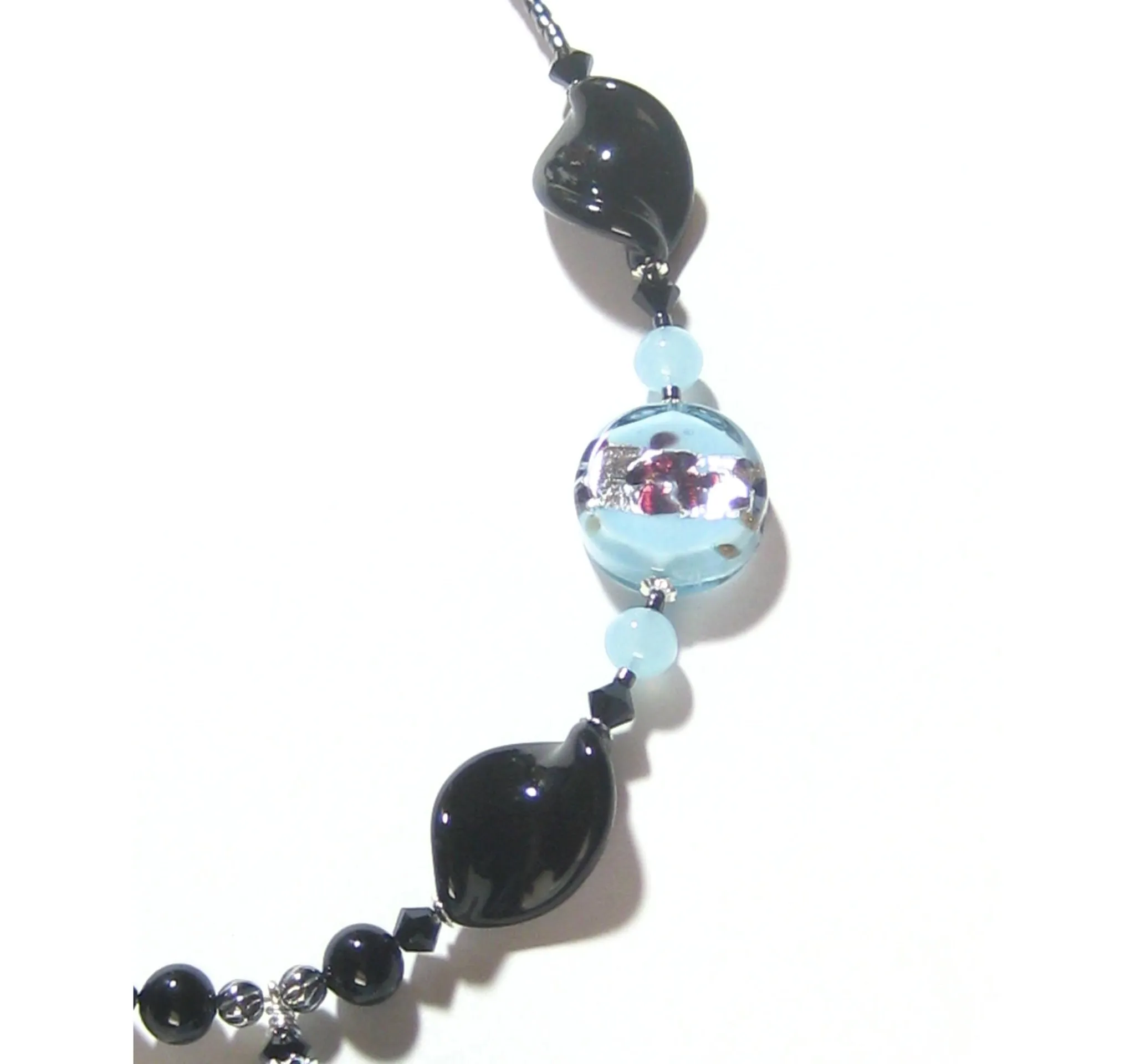 Murano Glass Turquoise Leopard Pendant Silver Necklace
