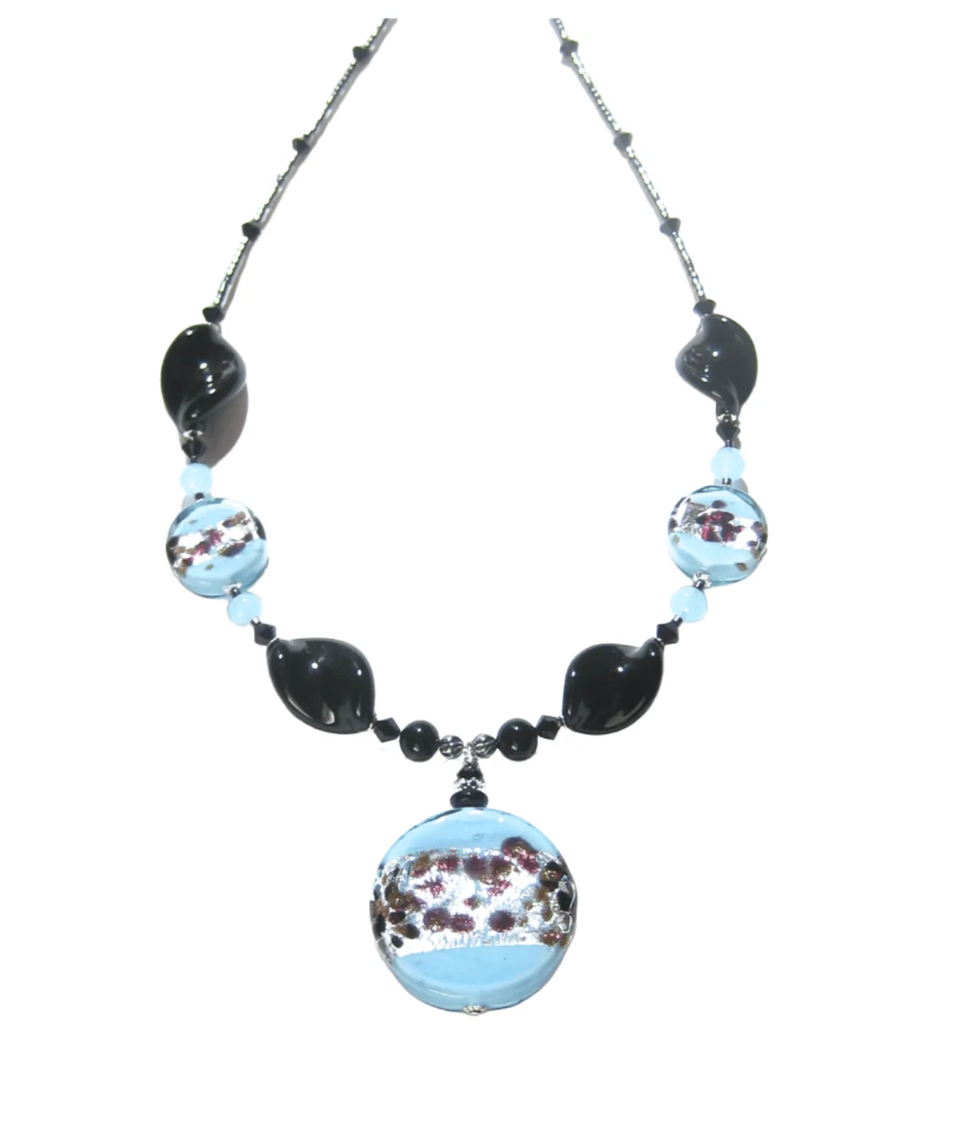 Murano Glass Turquoise Leopard Pendant Silver Necklace