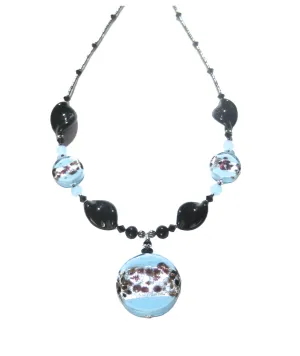 Murano Glass Turquoise Leopard Pendant Silver Necklace
