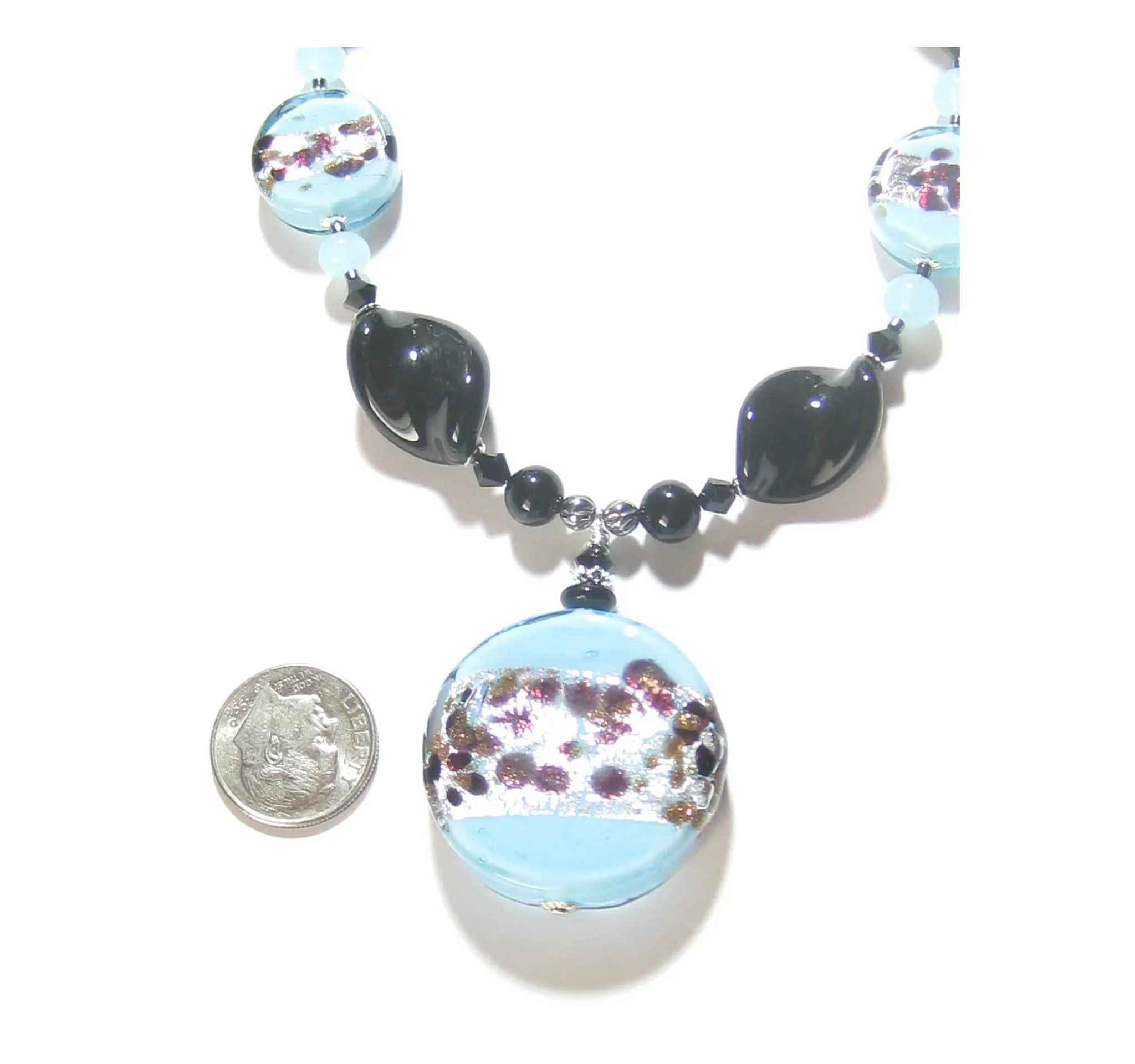 Murano Glass Turquoise Leopard Pendant Silver Necklace