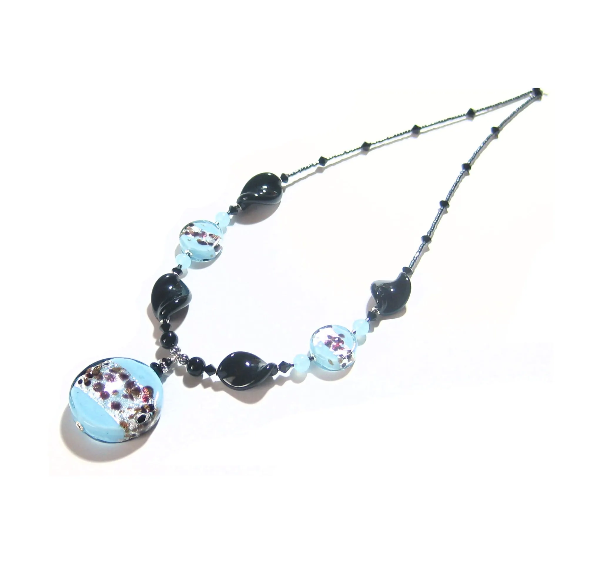 Murano Glass Turquoise Leopard Pendant Silver Necklace