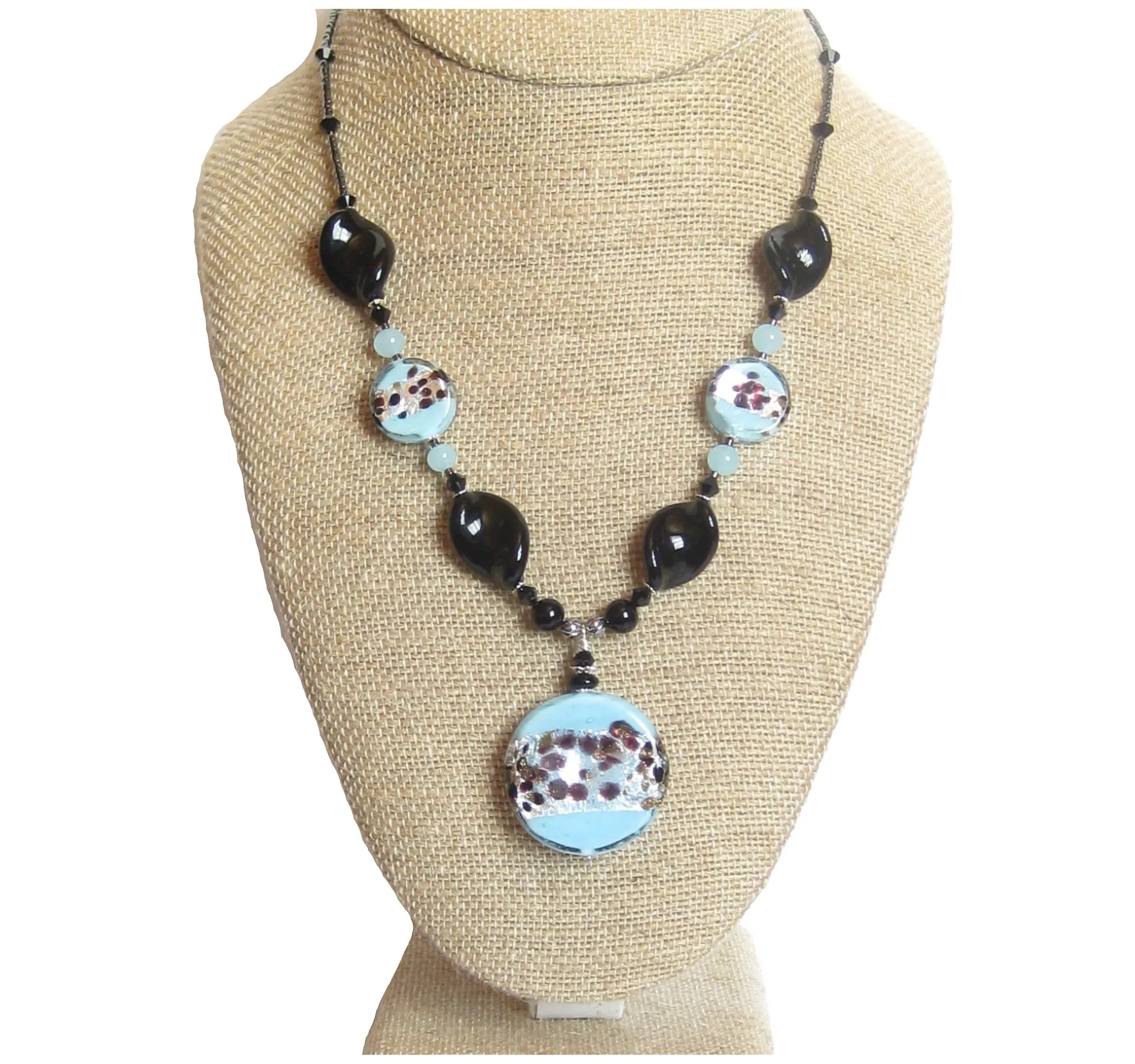 Murano Glass Turquoise Leopard Pendant Silver Necklace