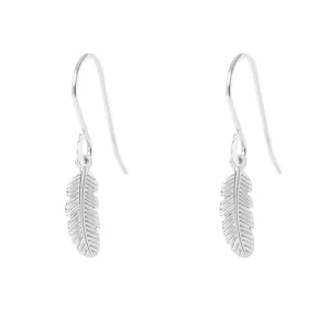 MURU Sterling Silver Small Feather Drop Earrings - POSITIVITY