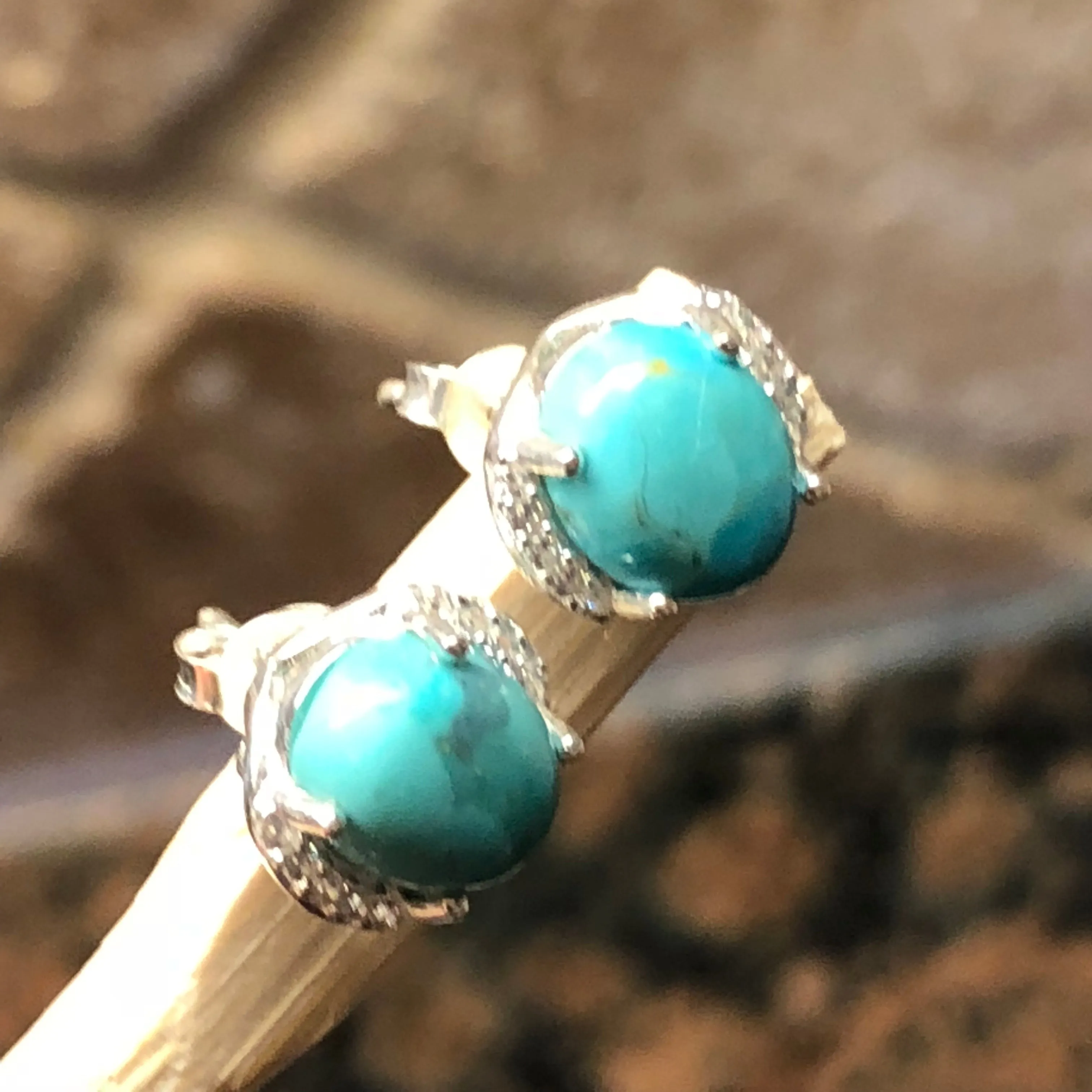 Natural Blue Mohave Turquoise 925 Solid Sterling Silver Earrings 8mm