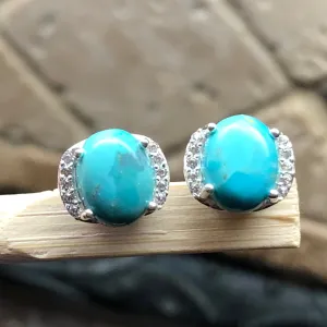 Natural Blue Mohave Turquoise 925 Solid Sterling Silver Earrings 8mm