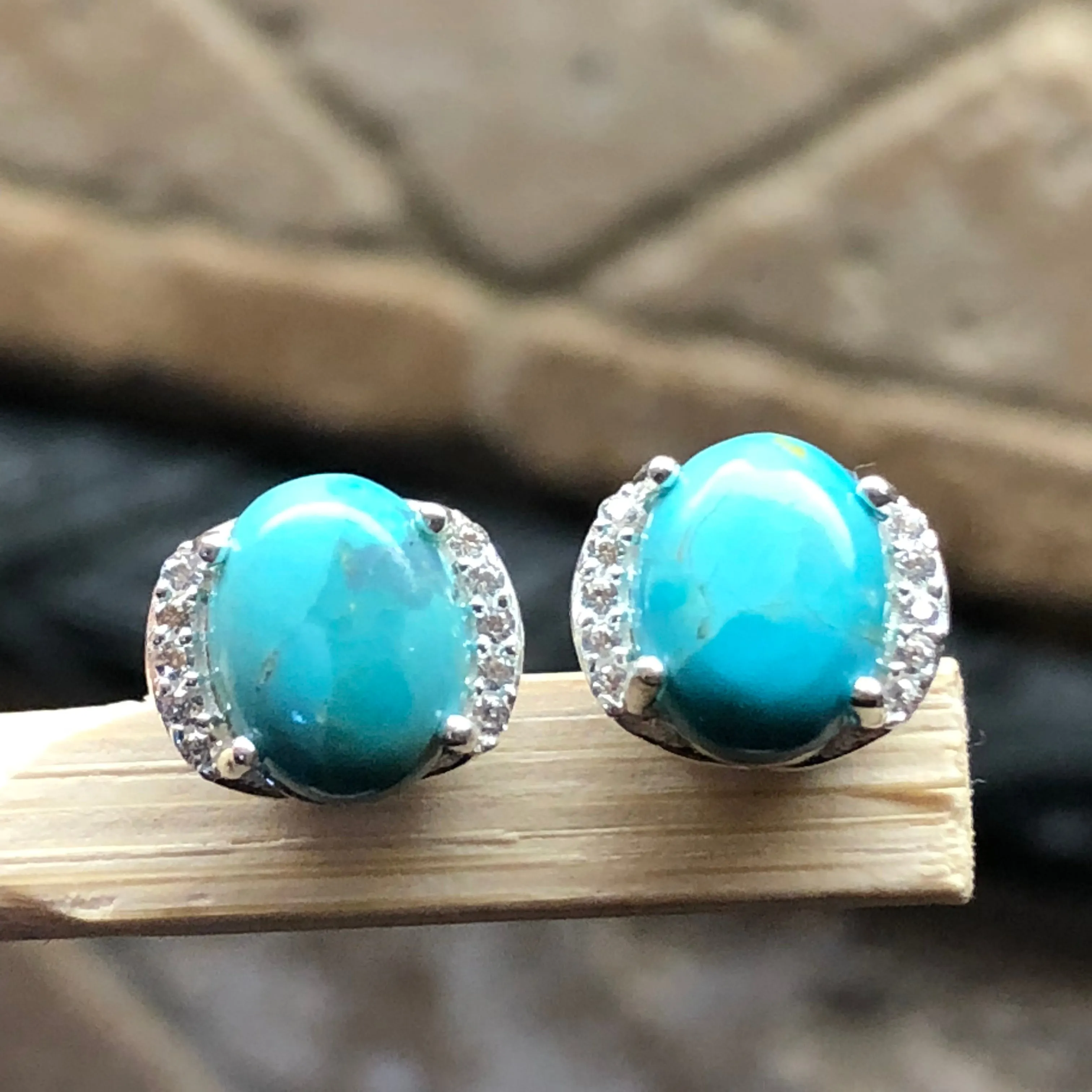 Natural Blue Mohave Turquoise 925 Solid Sterling Silver Earrings 8mm