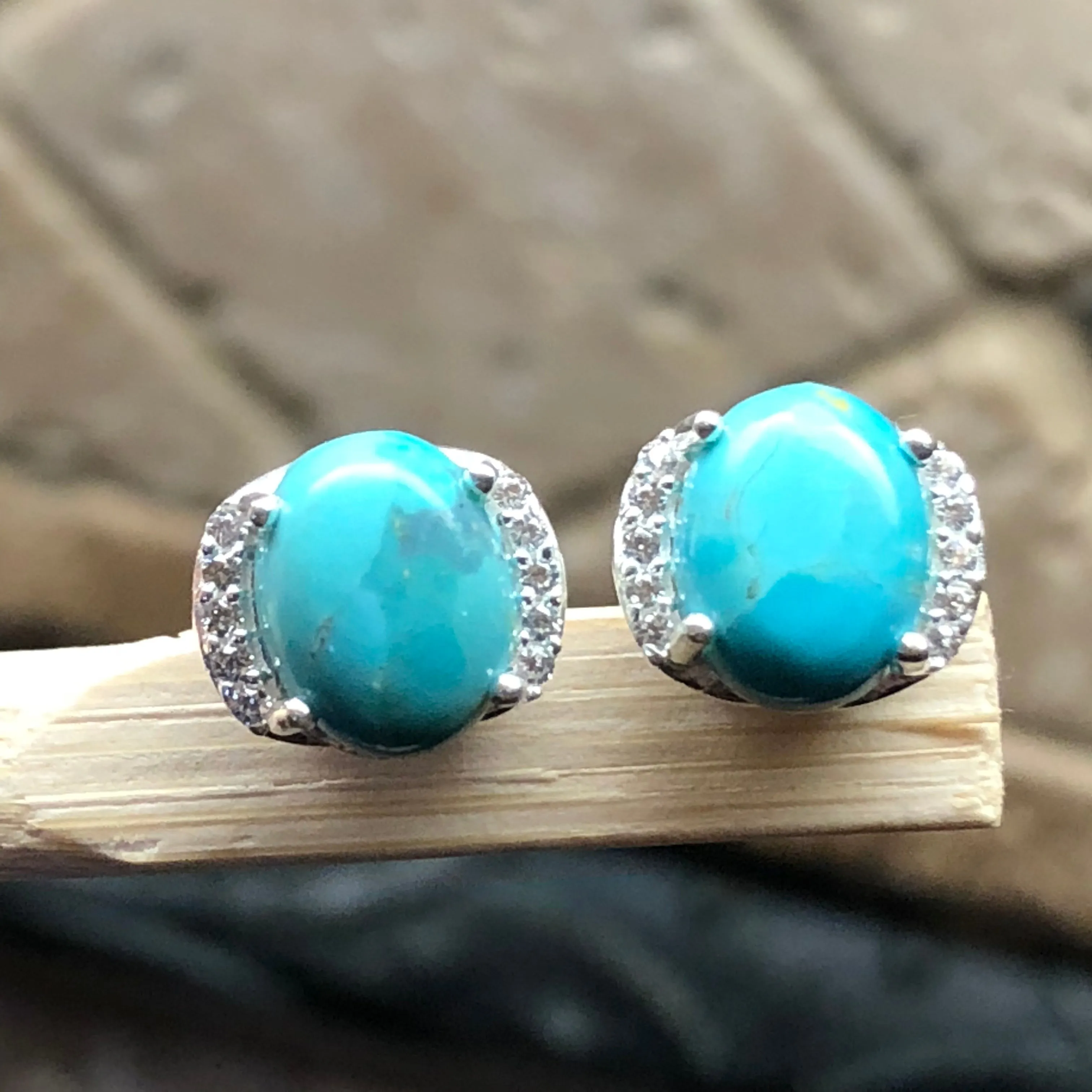 Natural Blue Mohave Turquoise 925 Solid Sterling Silver Earrings 8mm