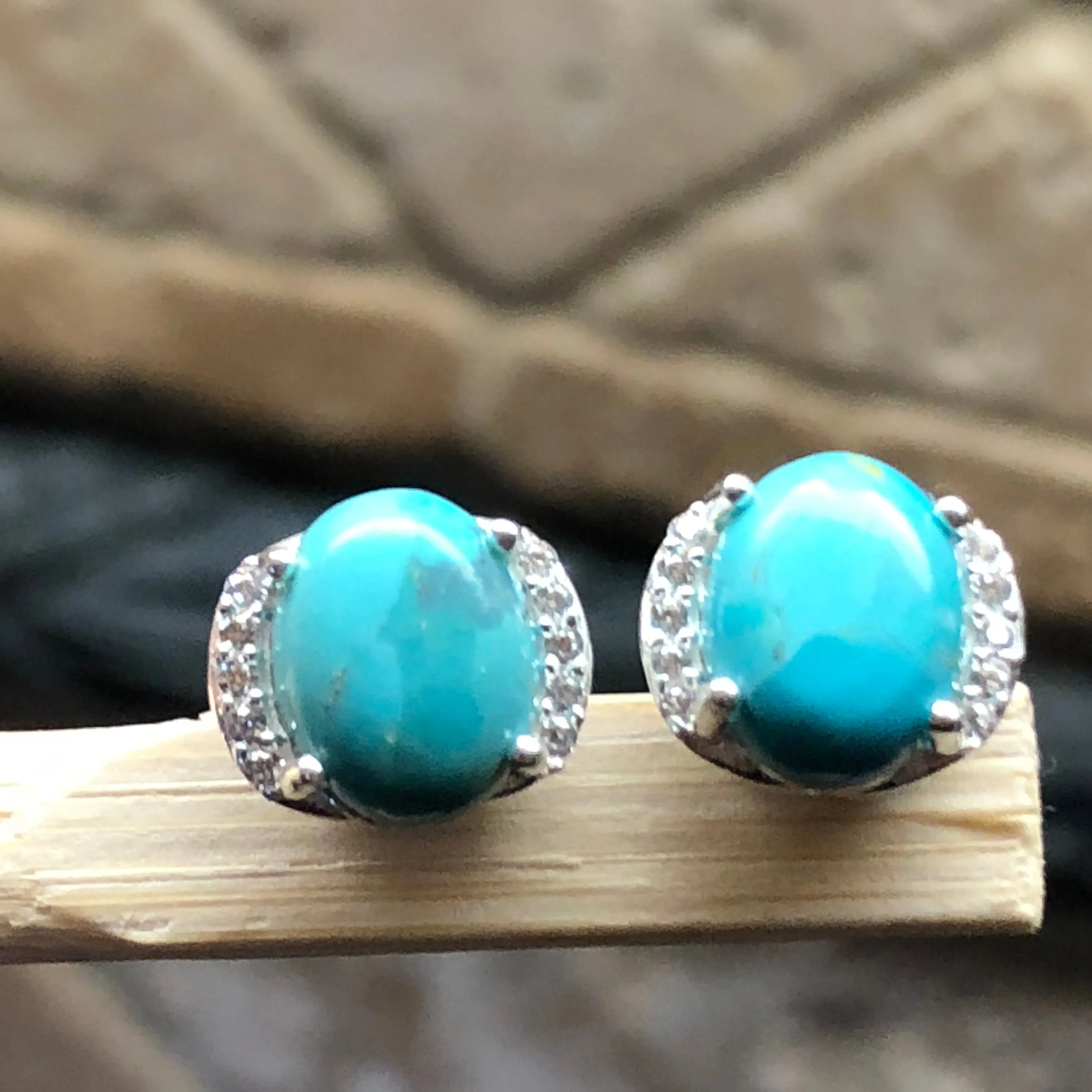 Natural Blue Mohave Turquoise 925 Solid Sterling Silver Earrings 8mm