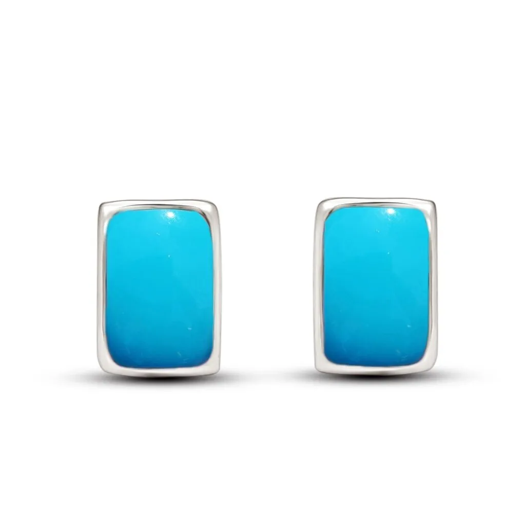 Natural Blue Turquoise 925 Solid Sterling Silver Earrings 7mm