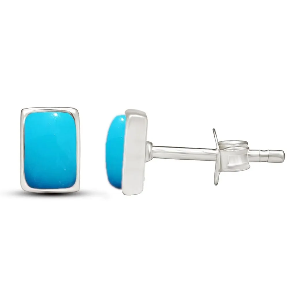 Natural Blue Turquoise 925 Solid Sterling Silver Earrings 7mm