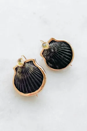 Natural Clam Shell & Yellow Sapphire Earrings