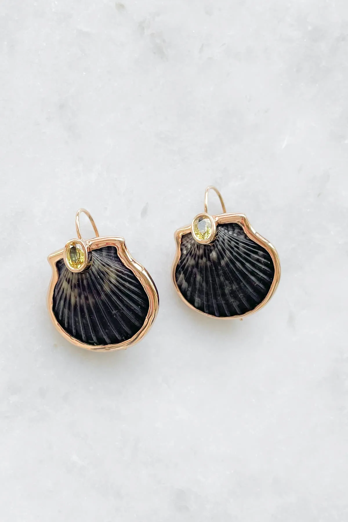 Natural Clam Shell & Yellow Sapphire Earrings