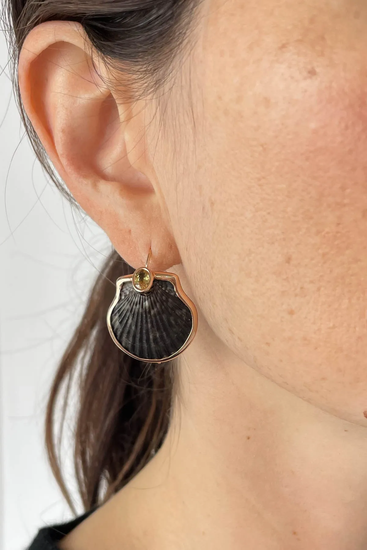 Natural Clam Shell & Yellow Sapphire Earrings