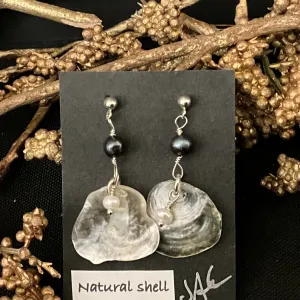 Natural Shell Earrings with Peacock Pearl Bead #277