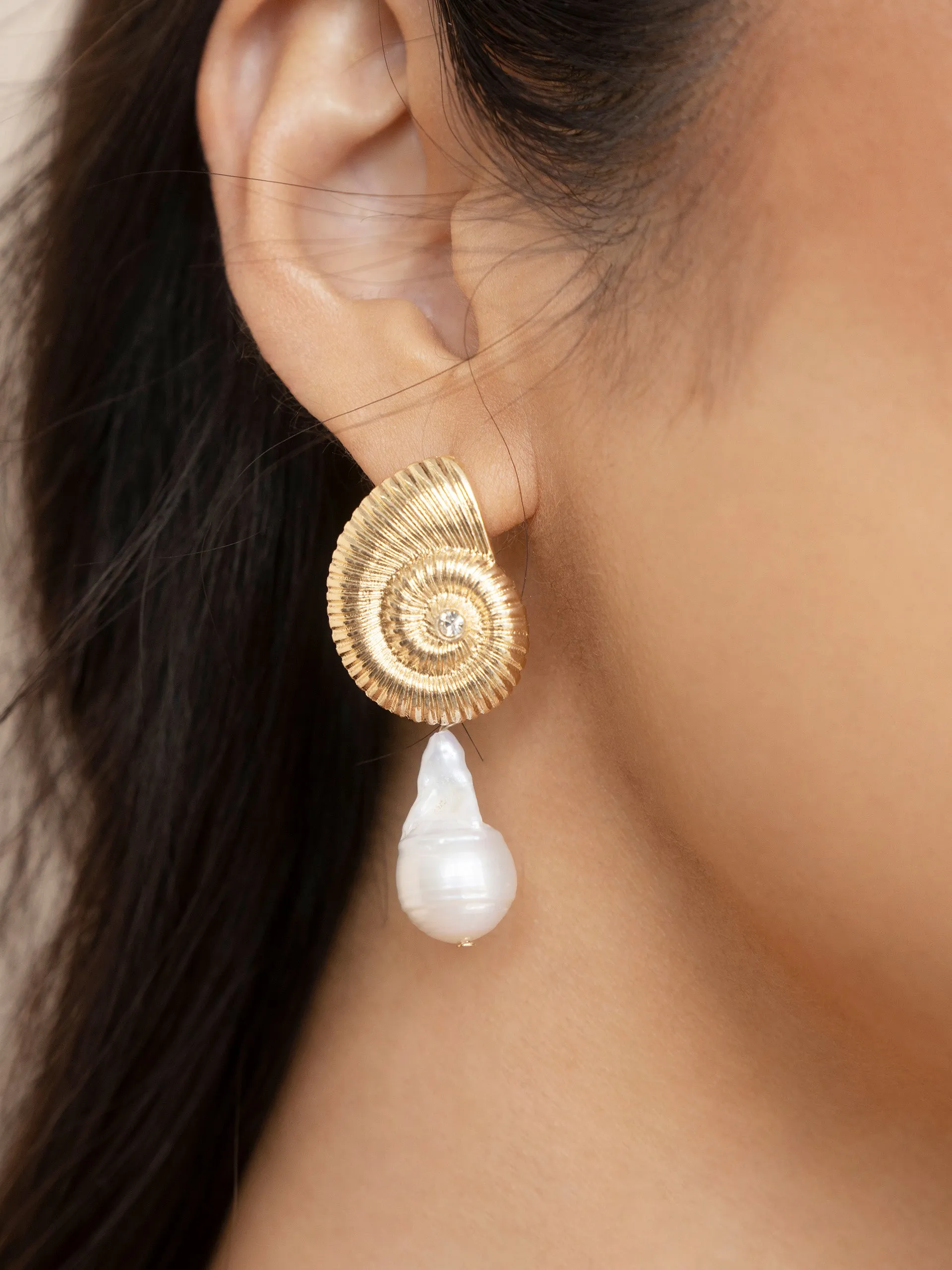 Nautilus Shell Freshwater Pearl Earrings