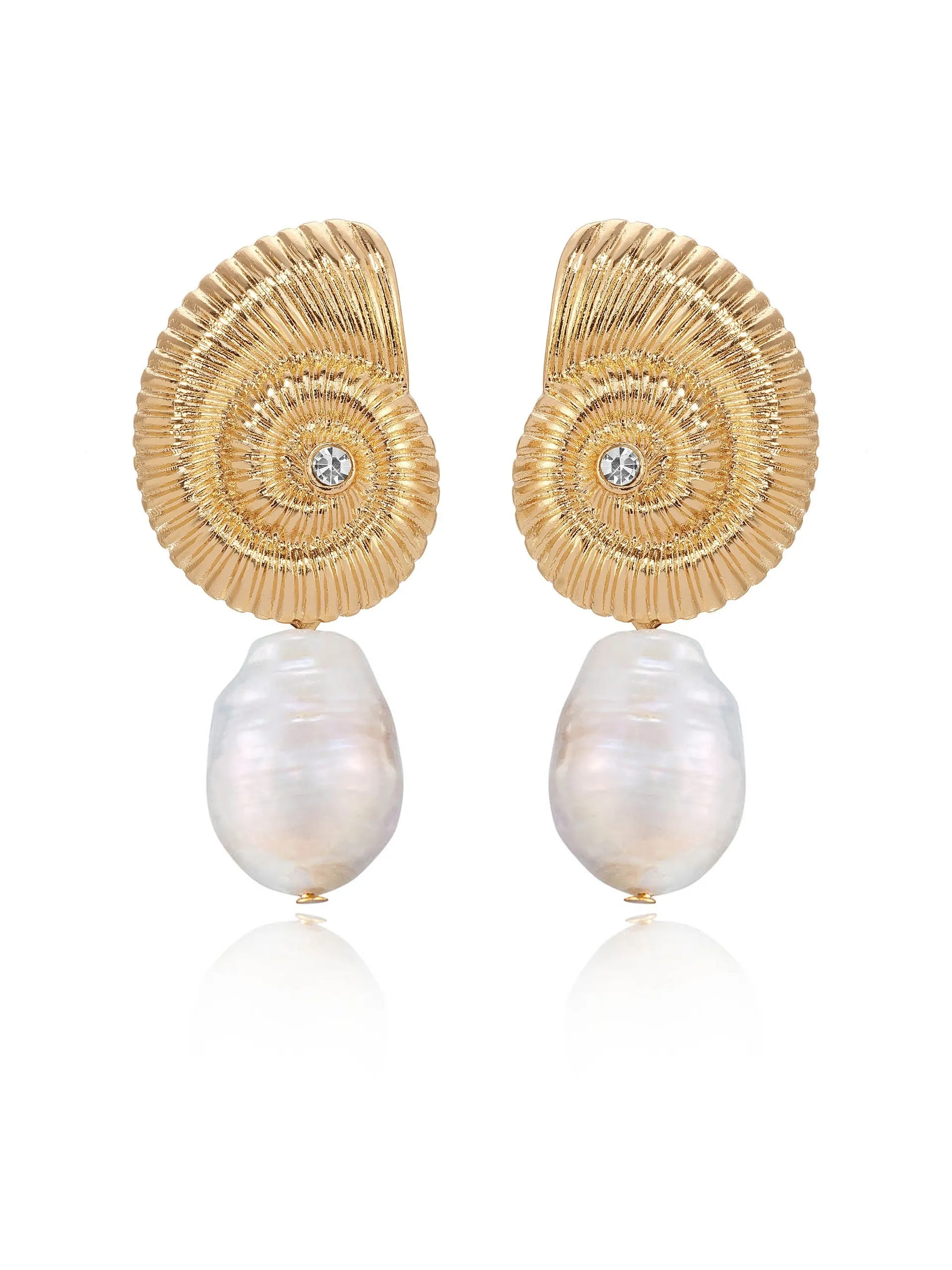 Nautilus Shell Freshwater Pearl Earrings