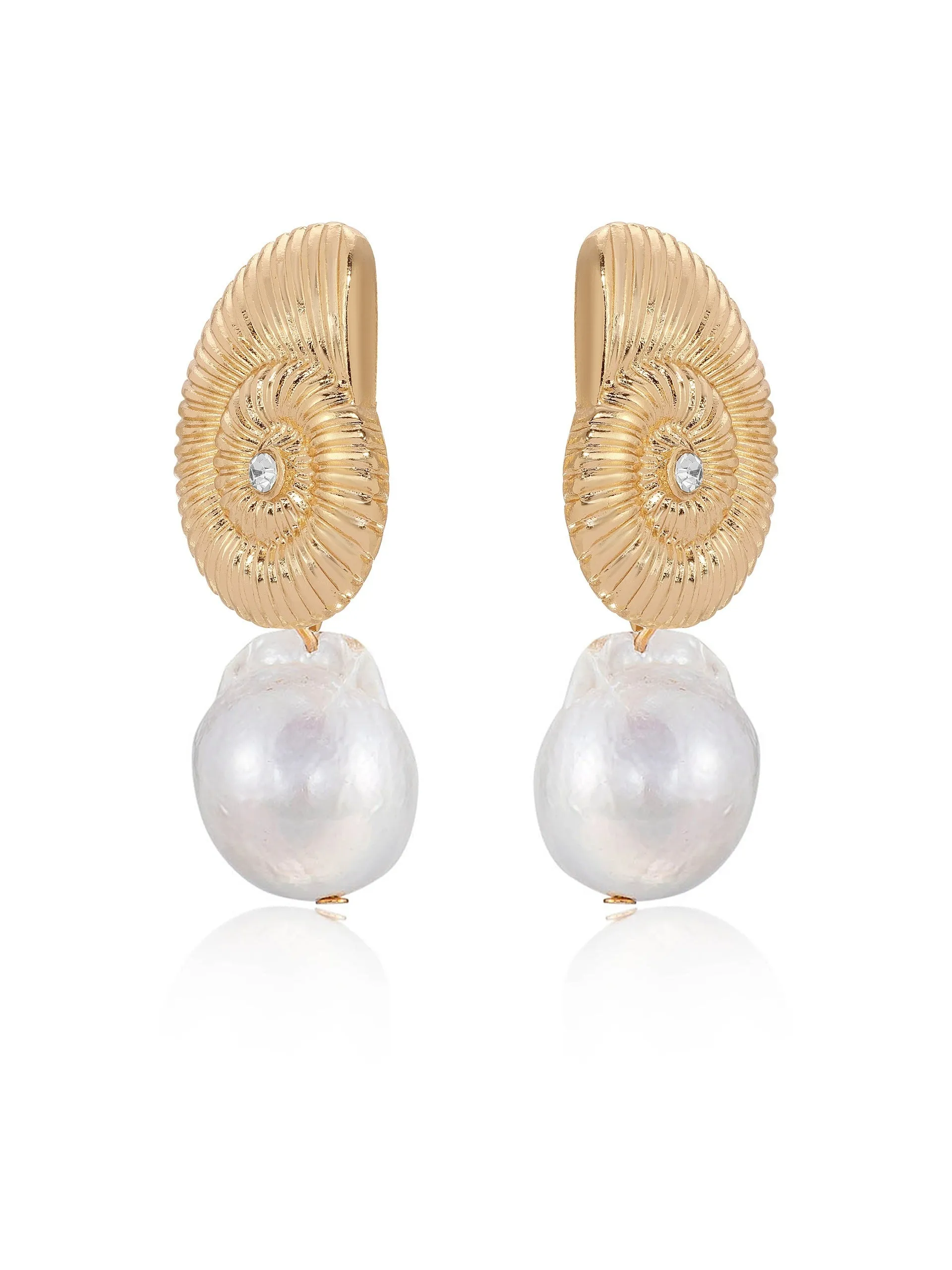 Nautilus Shell Freshwater Pearl Earrings