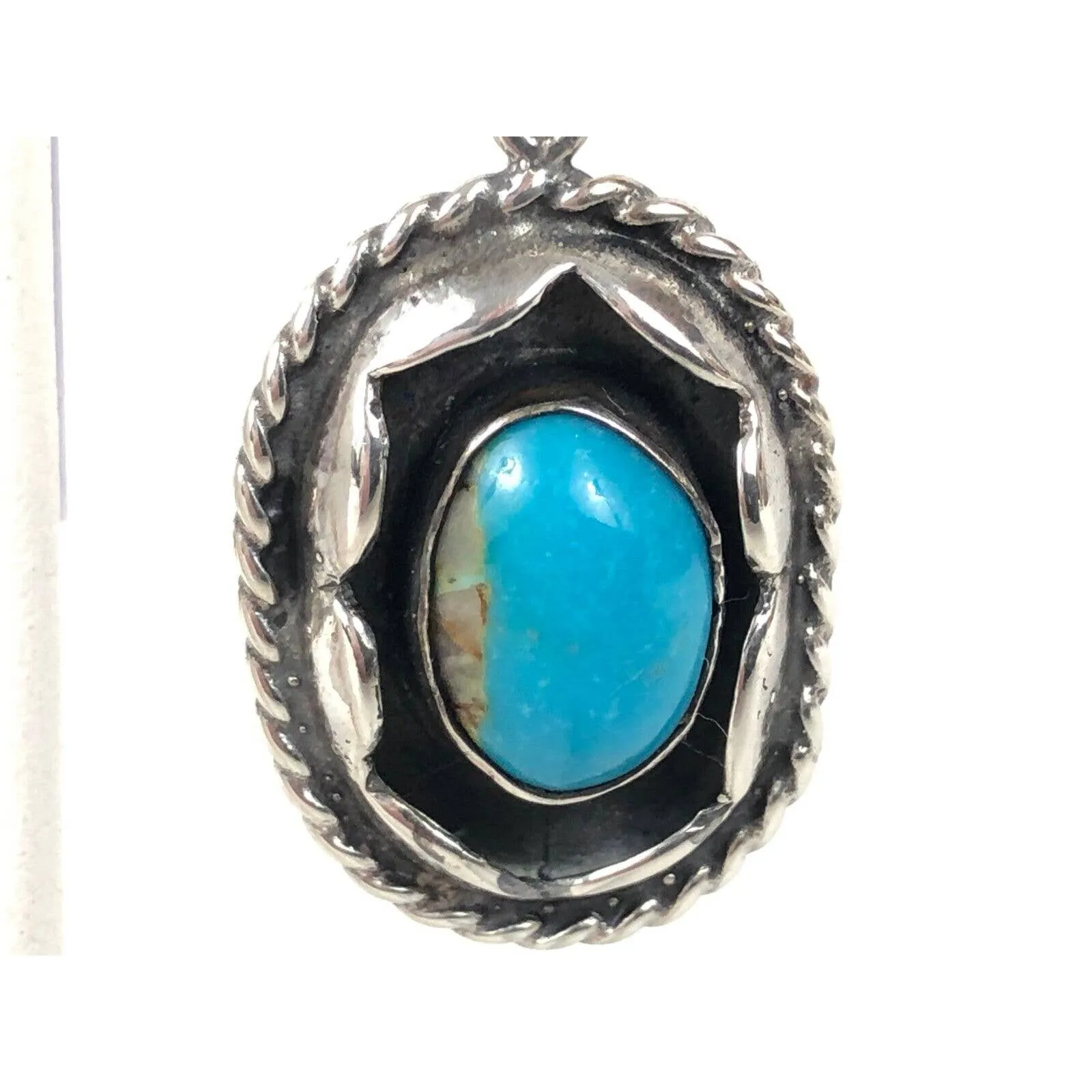 Navajo Blue Turquoise Sterling Silver Shadowbox Dangle Drop Earrings Pre-Owned