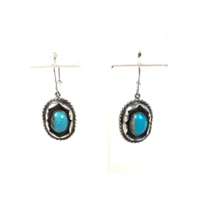 Navajo Blue Turquoise Sterling Silver Shadowbox Dangle Drop Earrings Pre-Owned