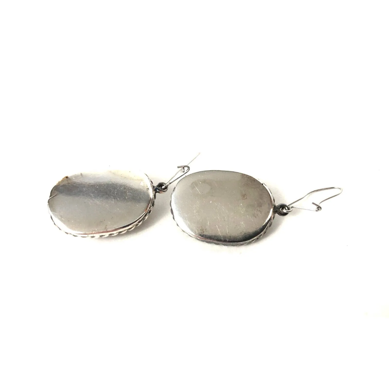 Navajo Blue Turquoise Sterling Silver Shadowbox Dangle Drop Earrings Pre-Owned