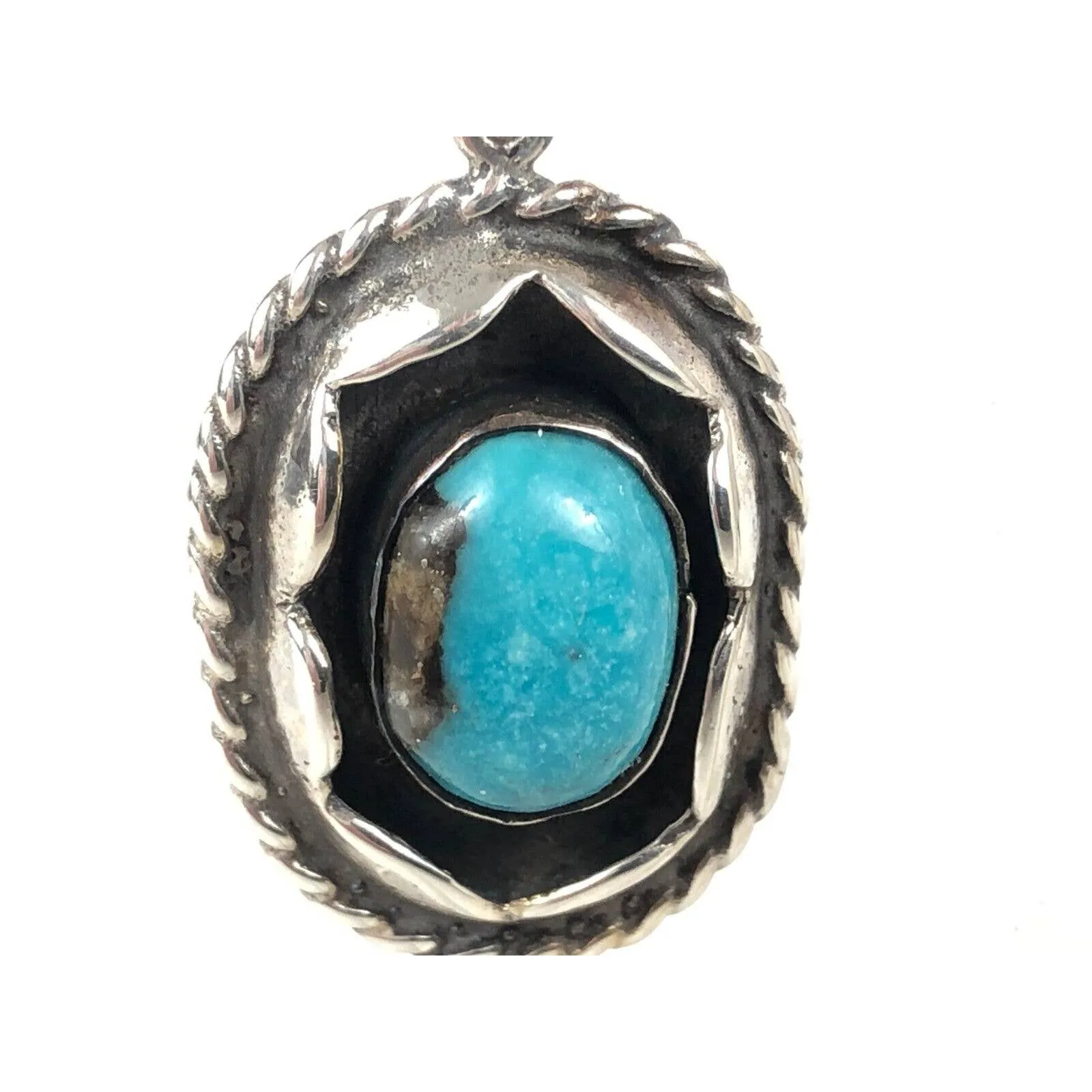 Navajo Blue Turquoise Sterling Silver Shadowbox Dangle Drop Earrings Pre-Owned