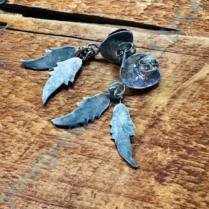 Navajo Sterling Silver & Blue Azurite Pierced Post Feather Earrings