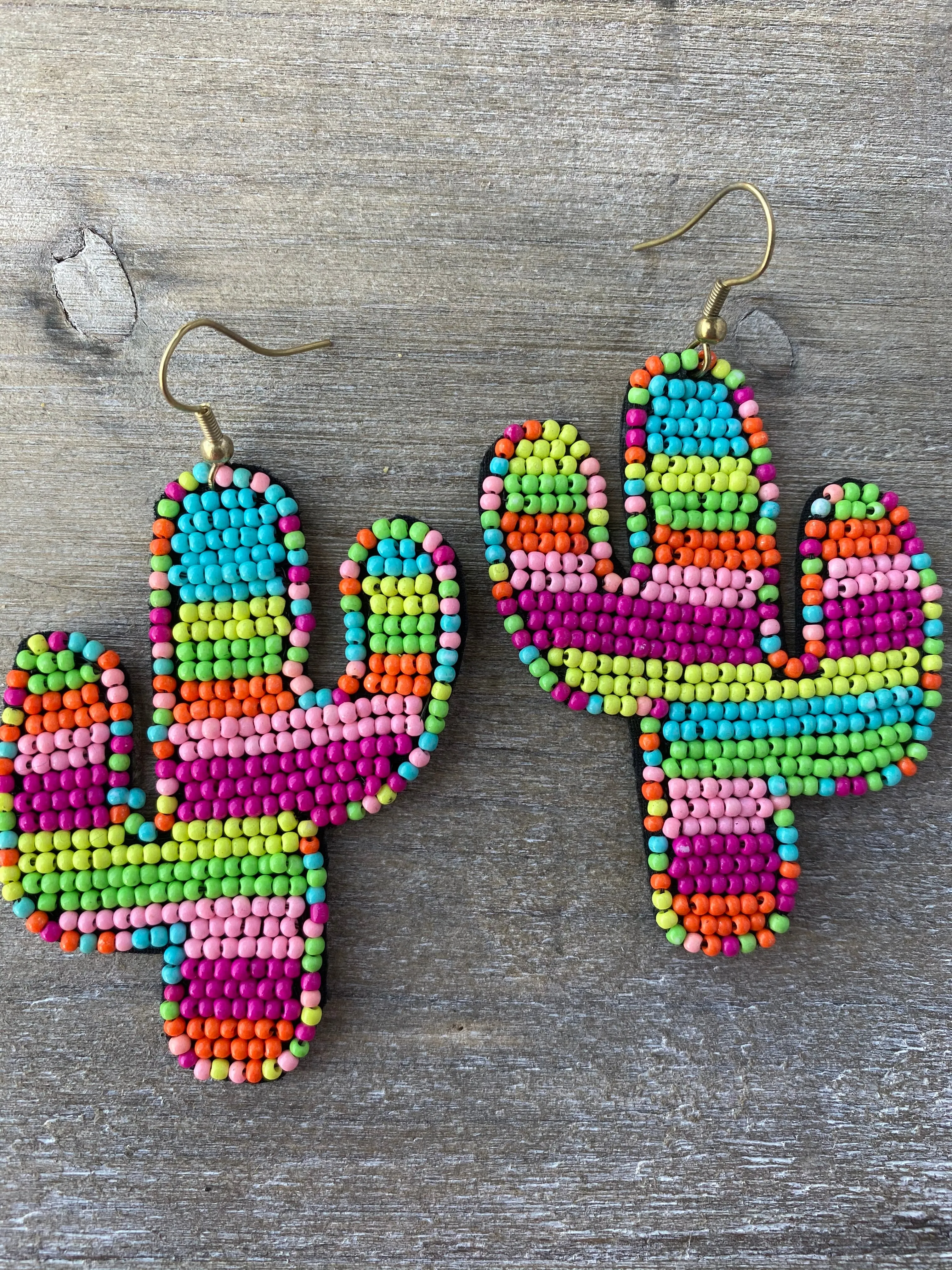 Neon Beaded Cactus Earrings