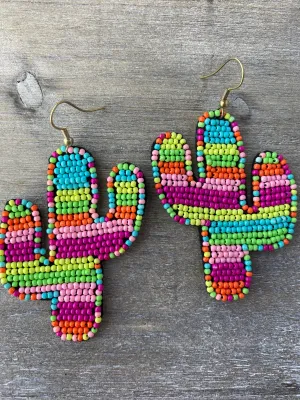 Neon Beaded Cactus Earrings