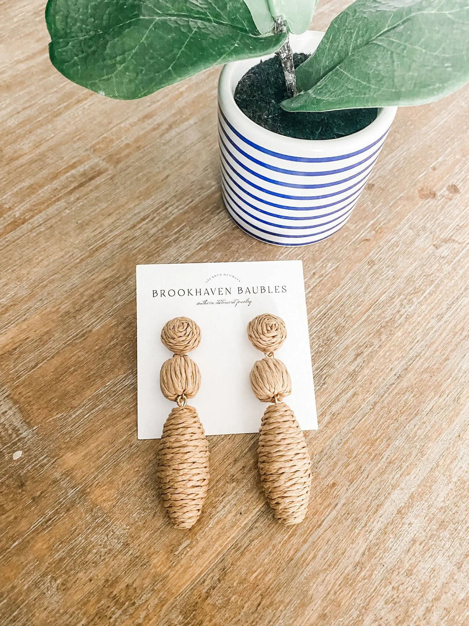 Neutral Raffia Drop Beaded Statement Earrings