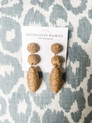 Neutral Raffia Drop Beaded Statement Earrings