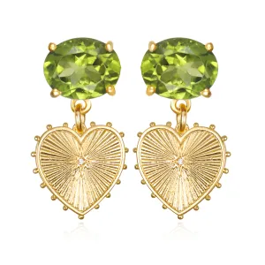 New! Beaded Heart Posts-Peridot Grand