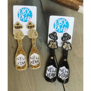 New Year Champagne Bottle Seed Beaded Earrings.